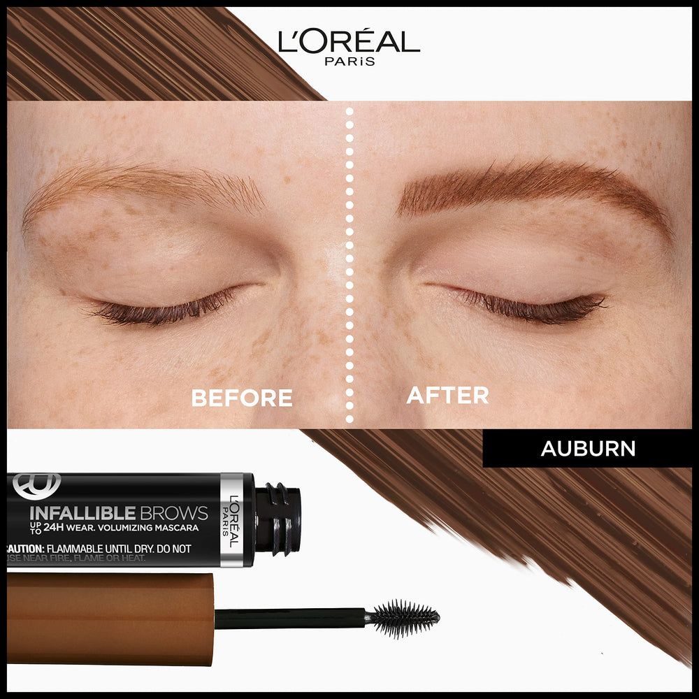 L'Oreal Paris Infallible Brow Mascara Auburn shade 6R swatch enhances natural brow color