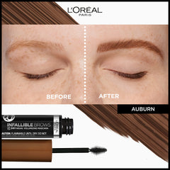 L'Oreal Paris Infallible Brow Mascara Auburn shade 6R swatch enhances natural brow color