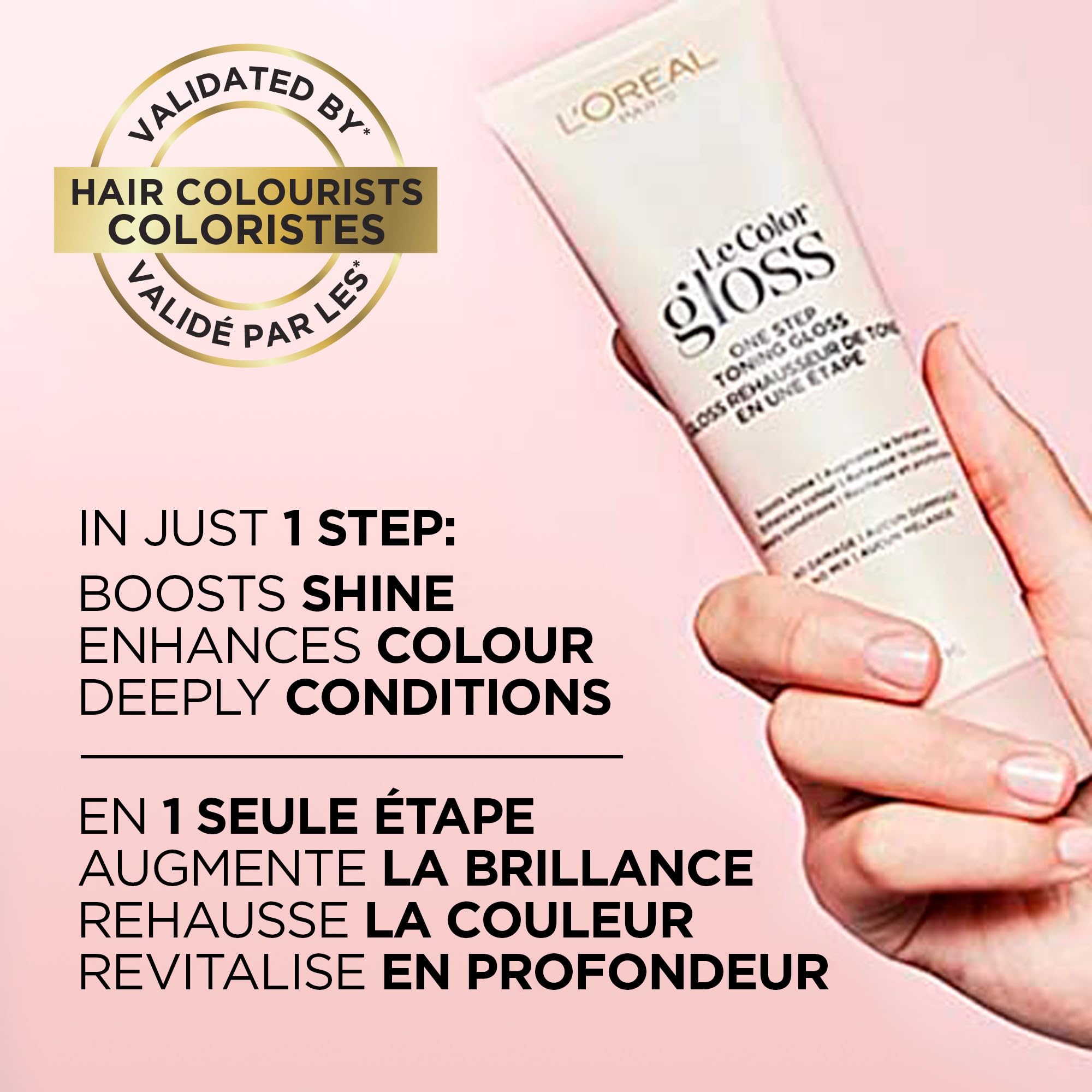 L'Oreal Paris Le Color One Step Toning Hair Gloss rich-brunette shine on healthy-looking hair.