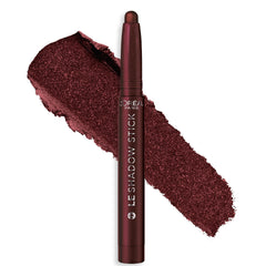 L'Oreal Paris Le Shadow Stick Starry Bordeaux cap application shows creamy, even burgundy color for quick looks.