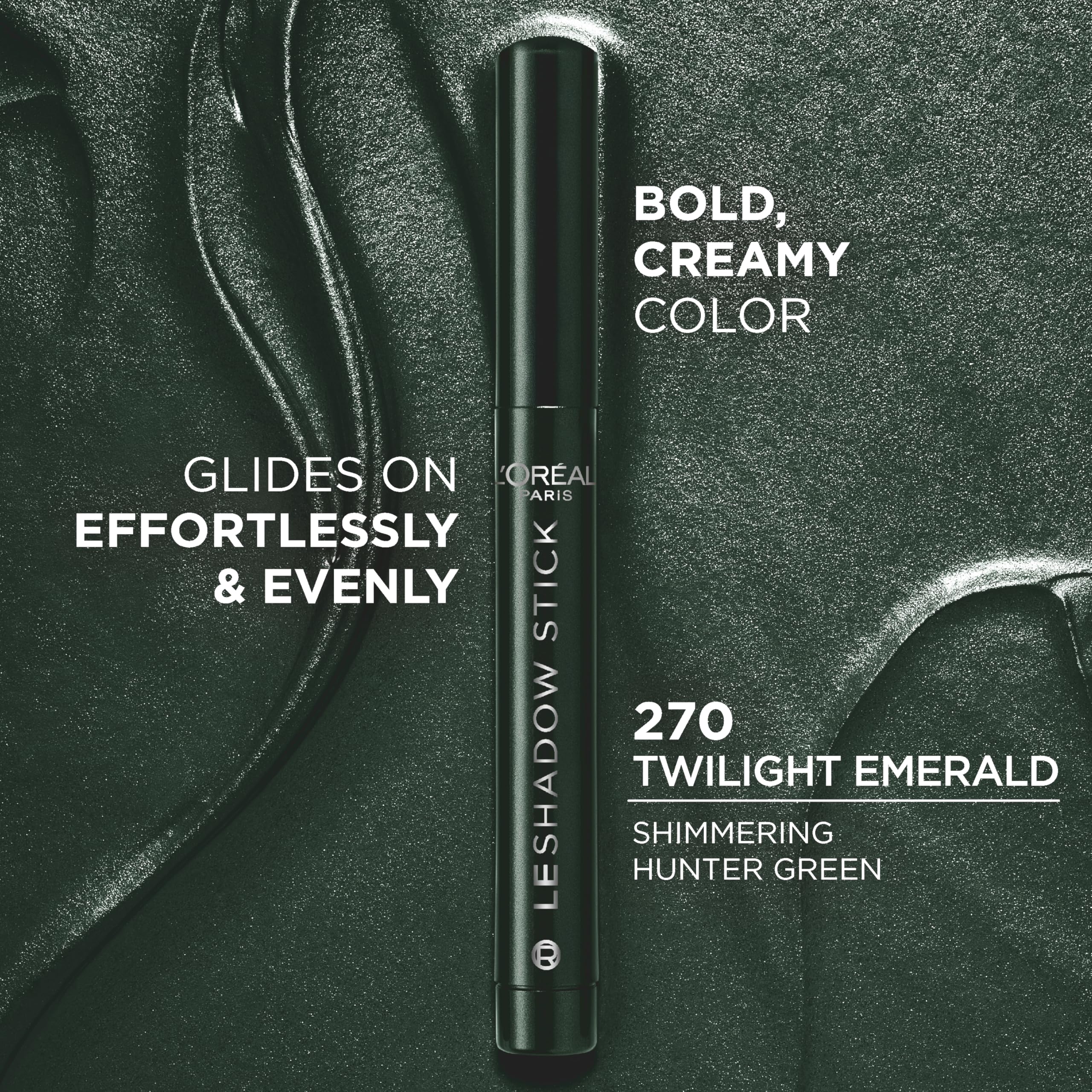 L'Oreal Paris Le Shadow Stick Twilight Emerald on lid for smooth, even color.