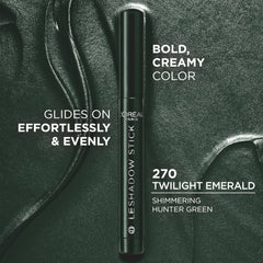 L'Oreal Paris Le Shadow Stick Twilight Emerald on lid for smooth, even color.