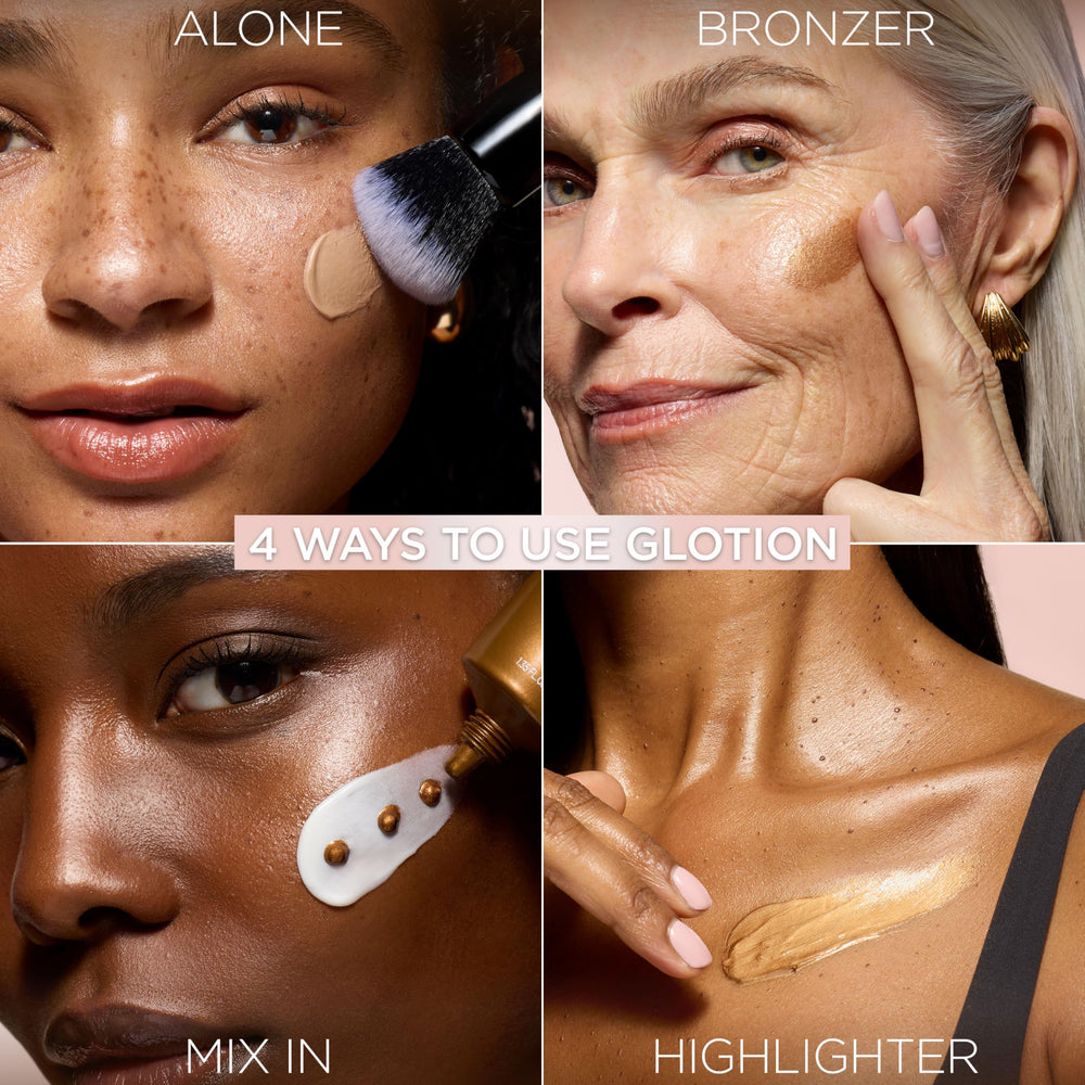 L'Oreal Paris Lumi Glotion swirl on skin illustrating a sun-kissed tint.