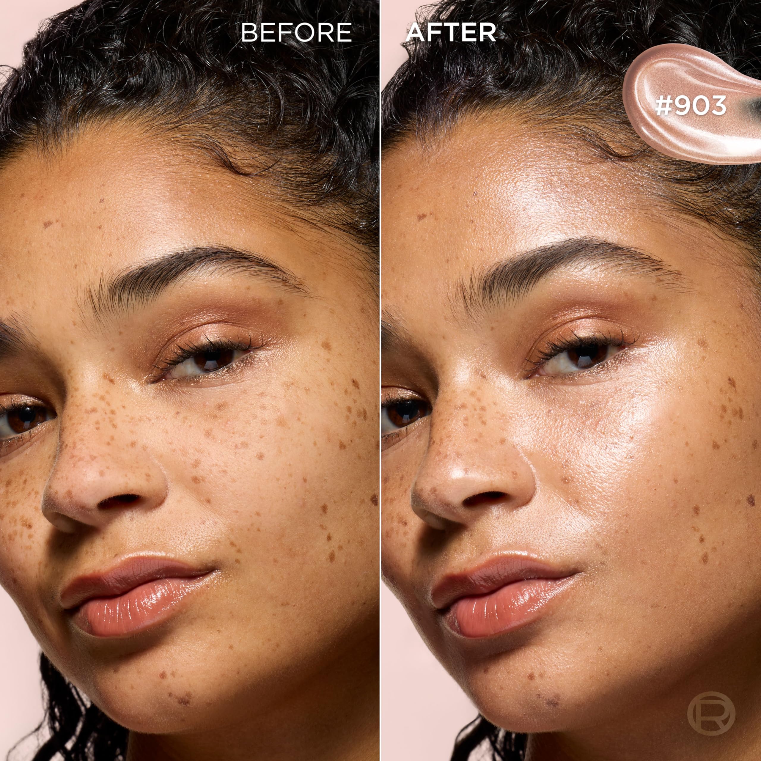L'Oreal Paris Lumi Glotion texture closeup shows lightweight, hydrating glow.