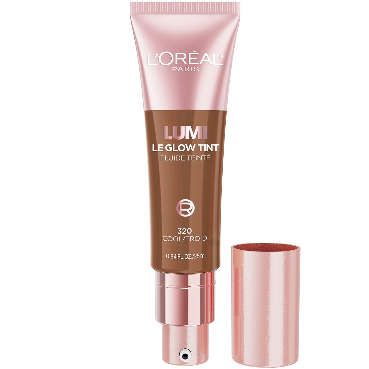 L'Oreal Paris Lumi Le Glow Tint bottle close-up highlights lightweight glow and hydration.
