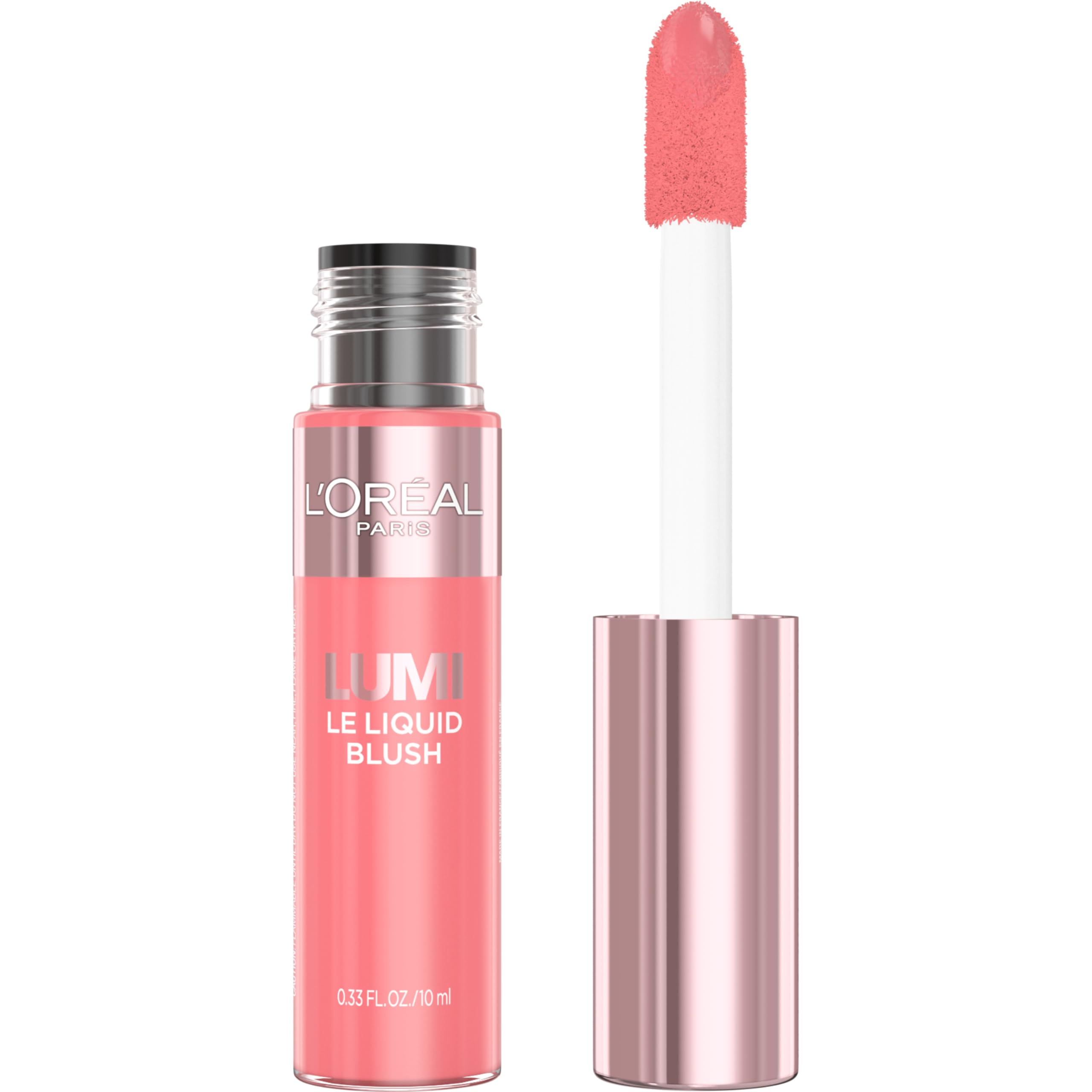 L'Oreal Paris Lumi Le Liquid Blush bright-pink application demonstrates buildable radiant color on cheeks
