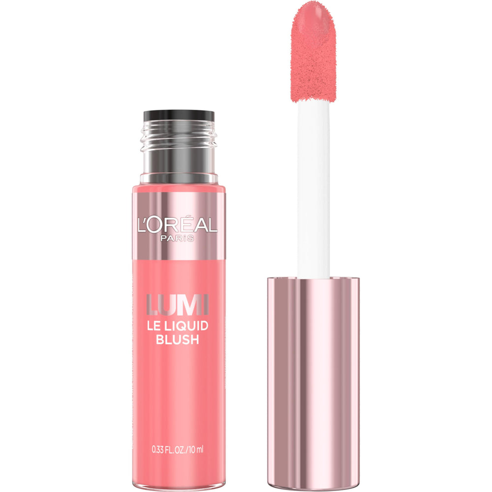 L'Oreal Paris Lumi Le Liquid Blush bright-pink application demonstrates buildable radiant color on cheeks