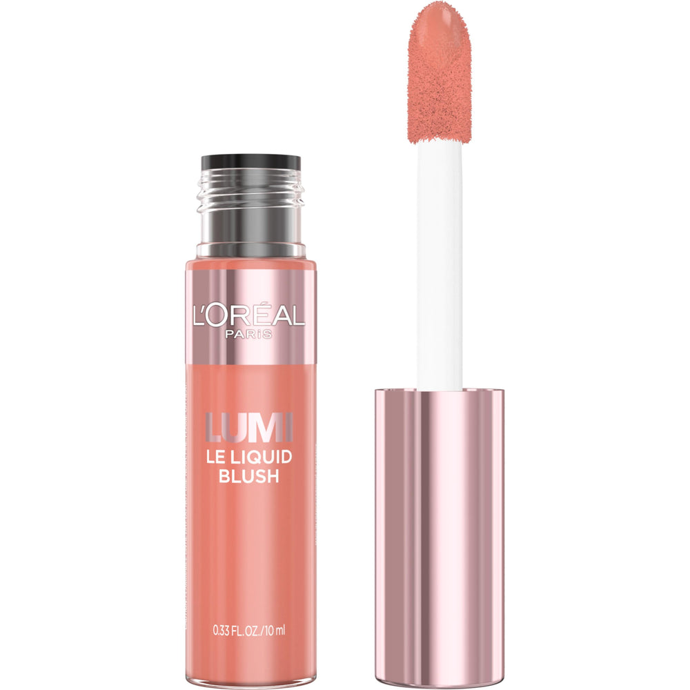 L'Oreal Paris Lumi Le Liquid Blush bright pink swatch for radiant cheeks.