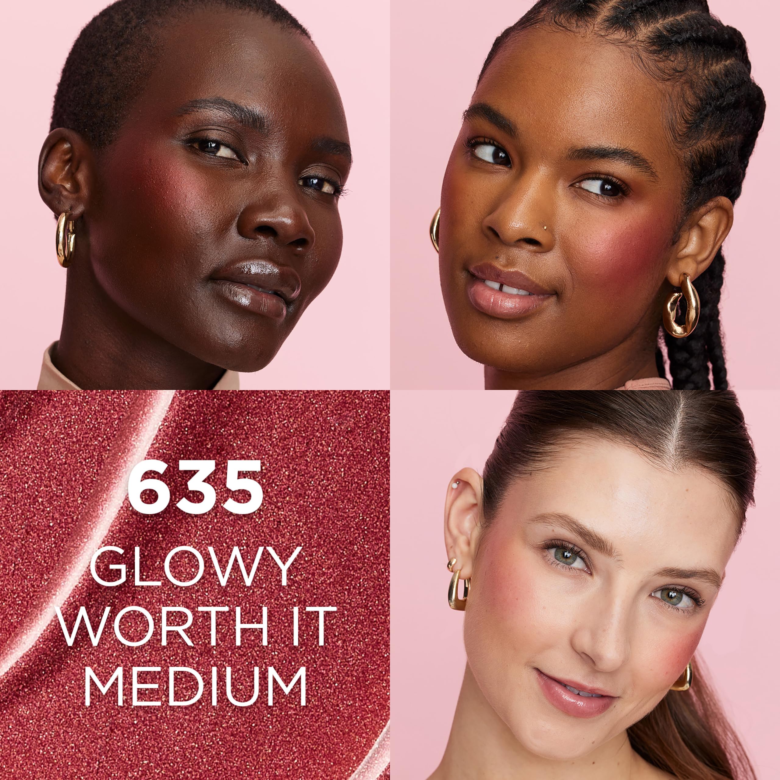 L'Oreal Paris Lumi Le Liquid Blush dab and blend demonstrates seamless application on cheeks.