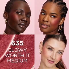 L'Oreal Paris Lumi Le Liquid Blush dab and blend demonstrates seamless application on cheeks.
