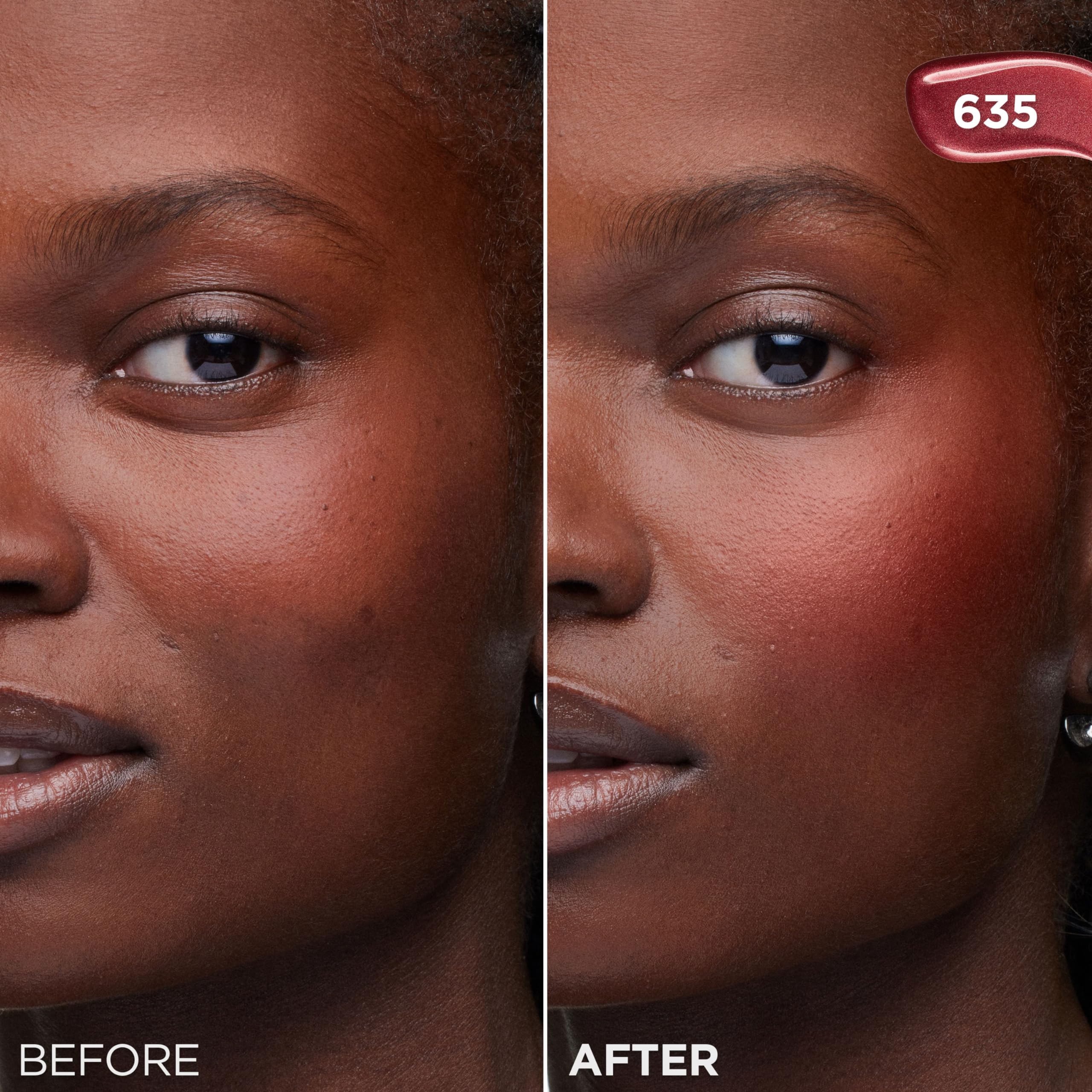 L'Oreal Paris Lumi Le Liquid Blush pink-coral swatch highlights vibrant, lightweight pigment.