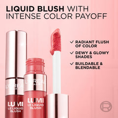 L'Oreal Paris Lumi Le Liquid Blush rich coral swatch for warm glow.