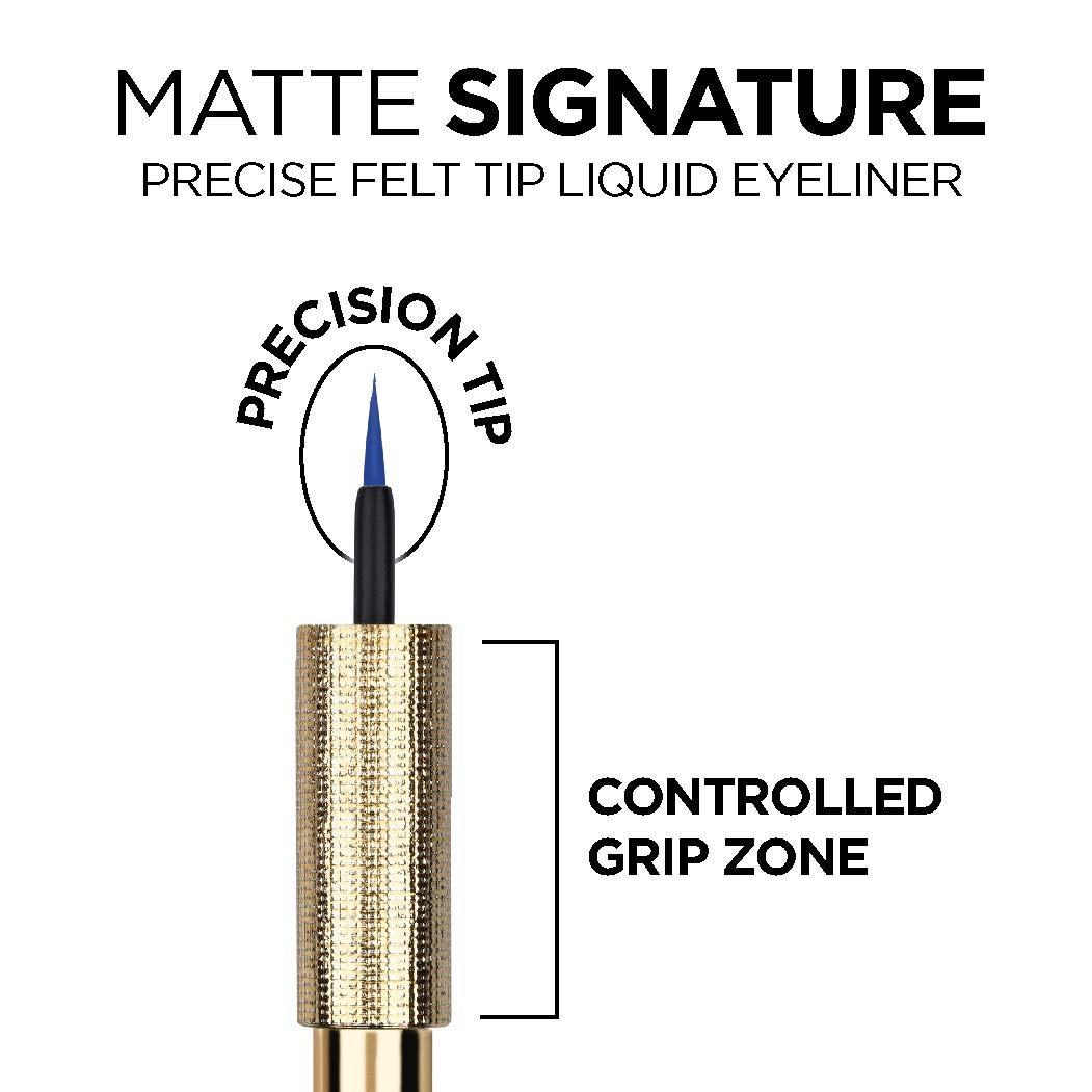 L’Oréal Paris Matte Signature waterproof eyeliner swatch demonstrates smudge resistance.