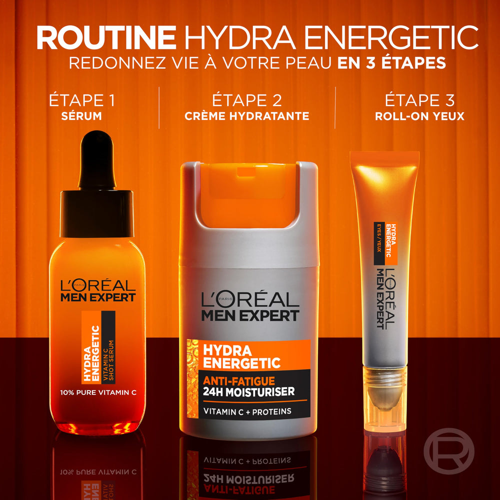 L’Oréal Paris Men Expert Hydra Energetic 24hr hydration for lasting moisture.