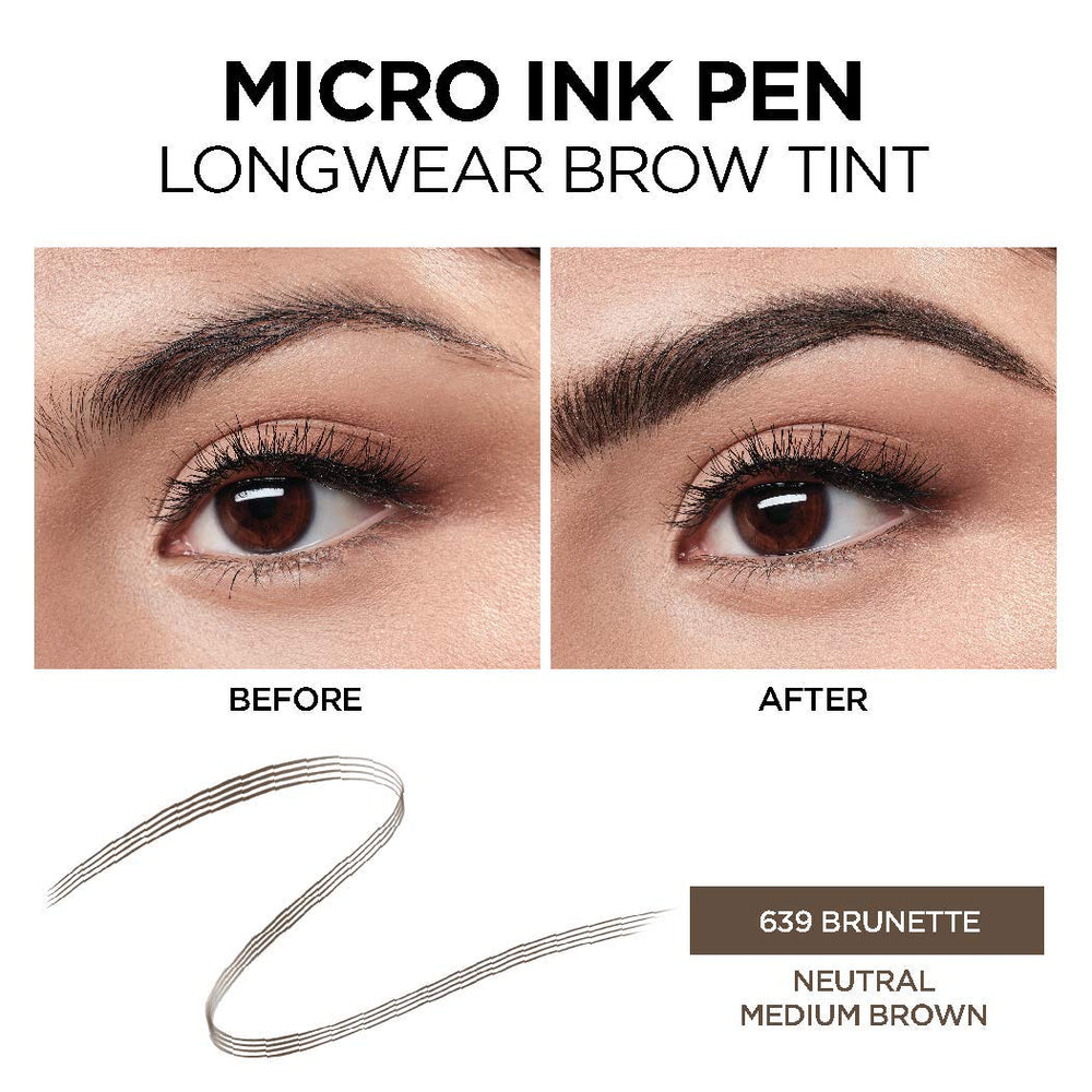 L'Oreal Paris Micro Ink Pen Brunette shade close-up showing color payoff.
