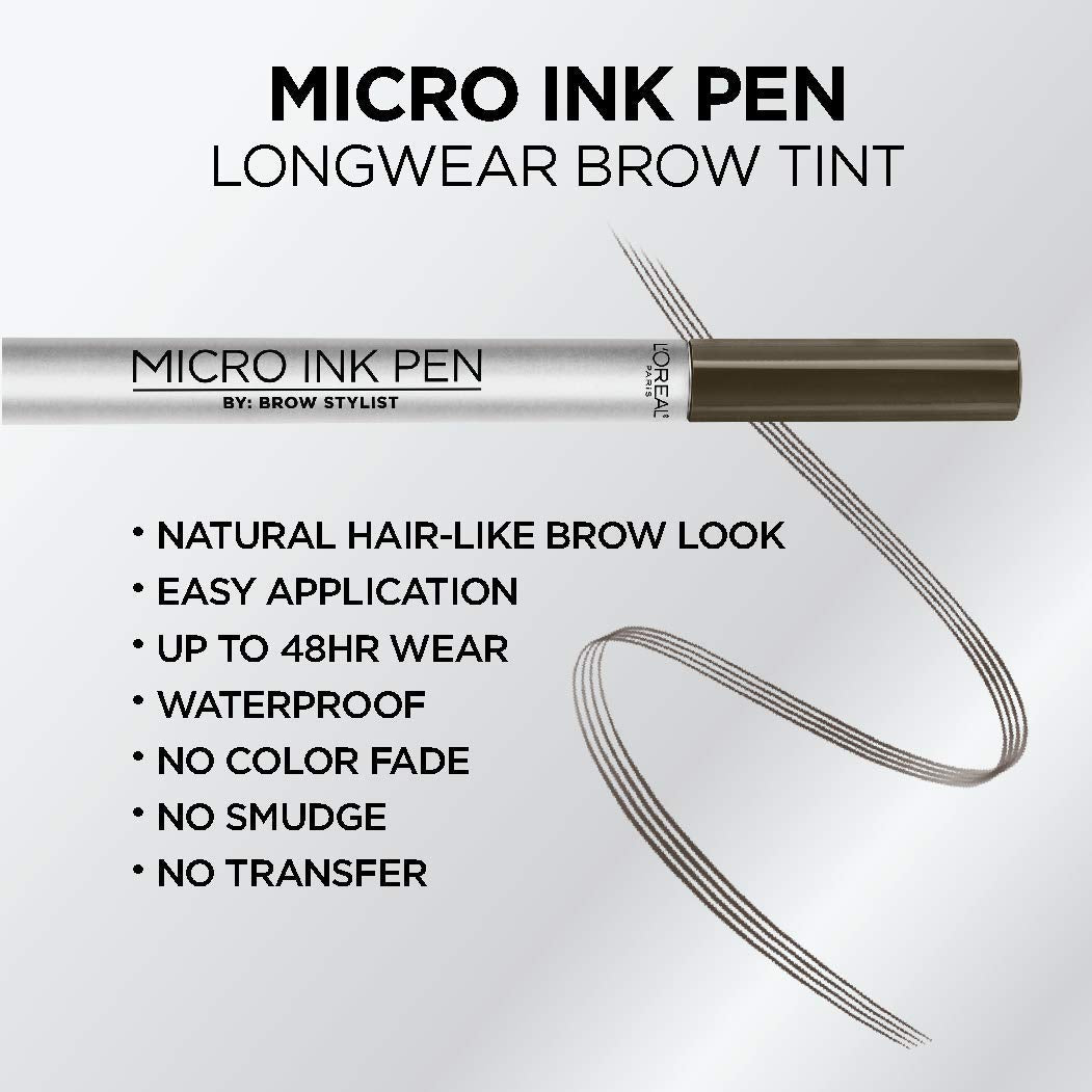 L'Oreal Paris Micro Ink Pen in Dark Brunette close-up showing longwear tint.