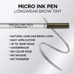 L'Oreal Paris Micro Ink Pen in Dark Brunette close-up showing longwear tint.