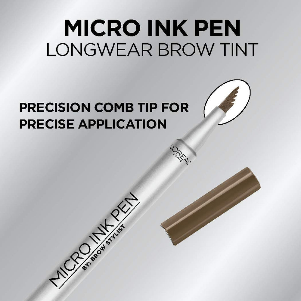 L'Oreal Paris Micro Ink Pen shows hair-like brow texture for natural look.