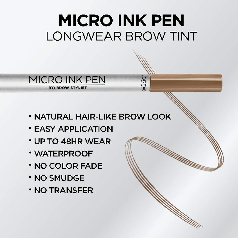 L'Oreal Paris Micro Ink Pen precision comb-tip enables smooth brow shaping and control.