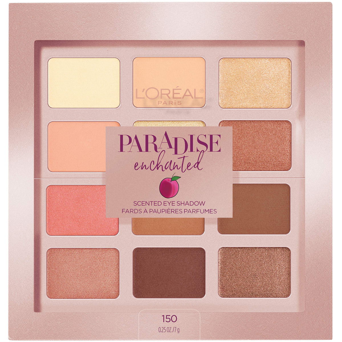 L'Oreal Paris Paradise Enchanted palette open view shows creamy ivory to coral shades for versatile looks.
