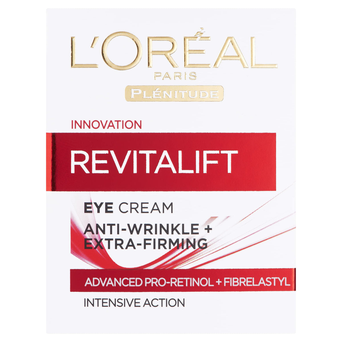 L’Oréal Paris Plenitude Revitalift eye cream tube in new packaging delivers fast hydration under eyes.