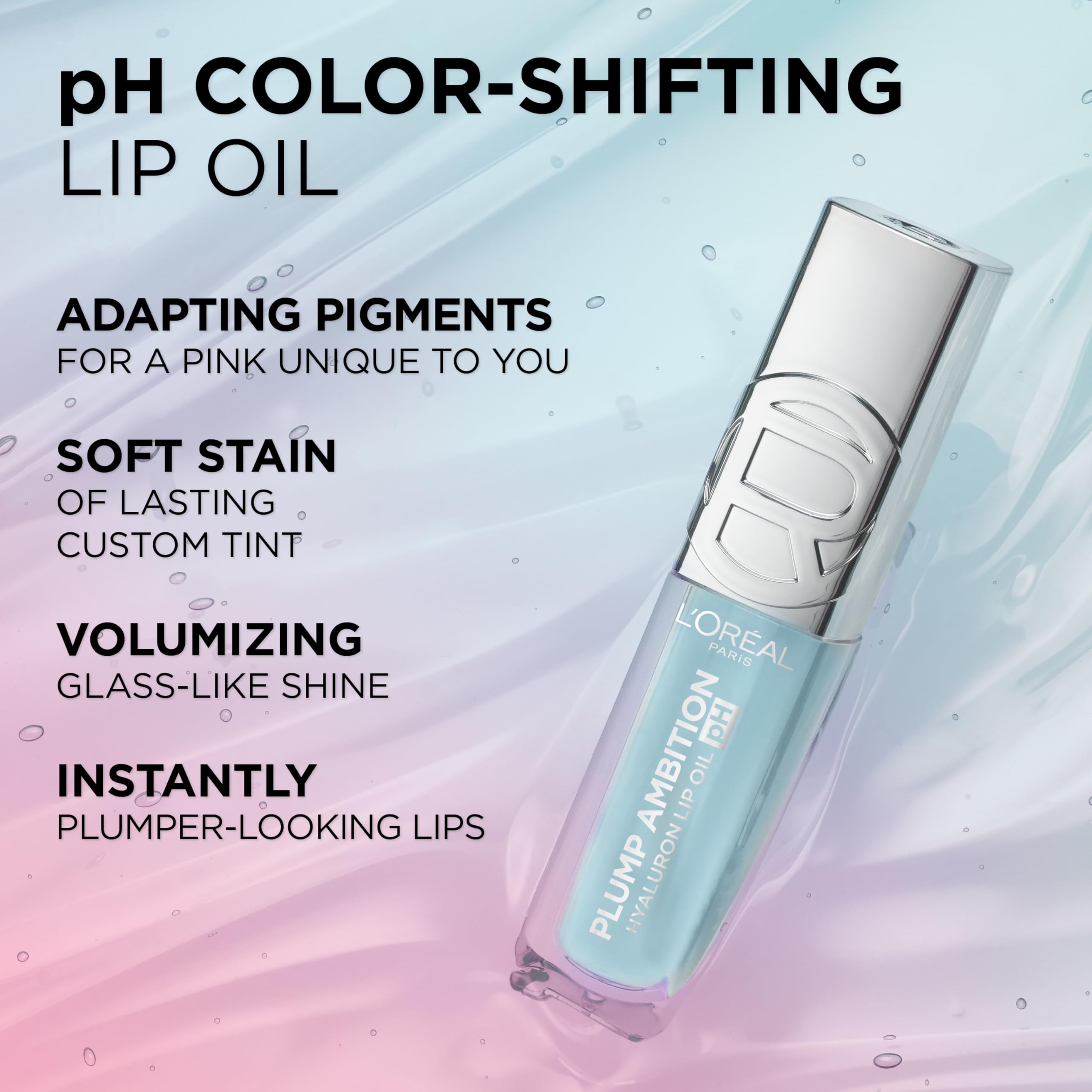 L'Oreal Paris Plump Ambition gloss-like shine enhances a volumized lip look.