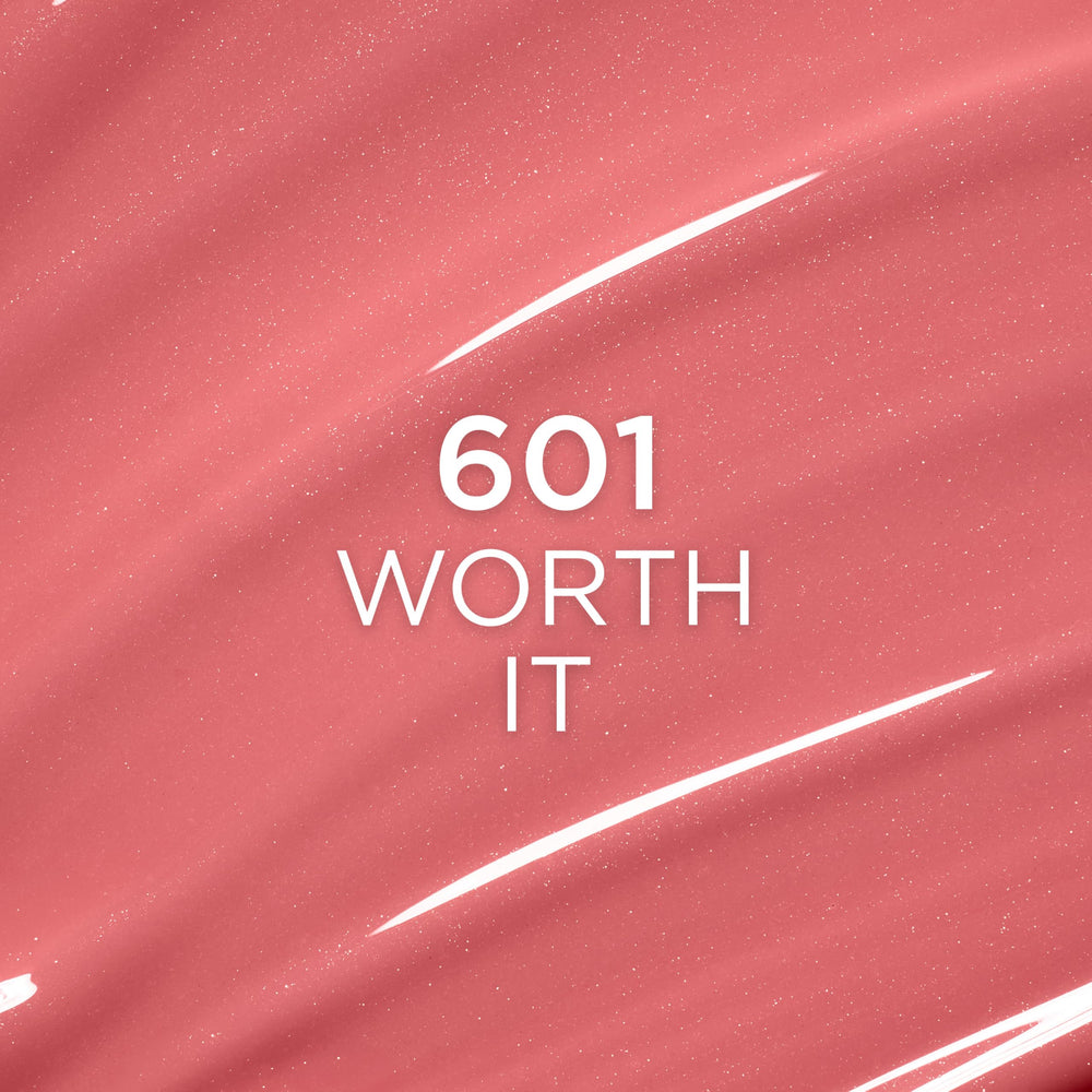 L'Oreal Paris Plump Ambition Lip Oil on lips delivers plump-looking color with glass-like shine.