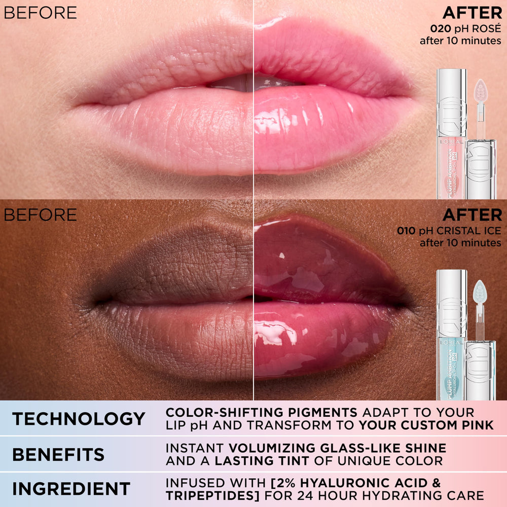 Glossy lips with voluminous shine after applying L'Oreal Paris Plump Ambition.