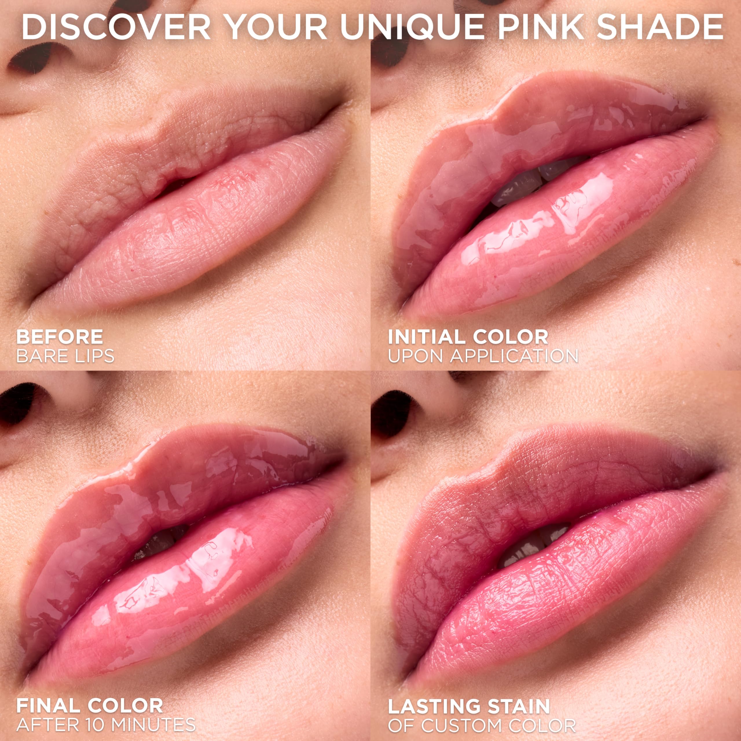 Product packaging and display for L'Oreal Paris Plump Ambition lip oil.