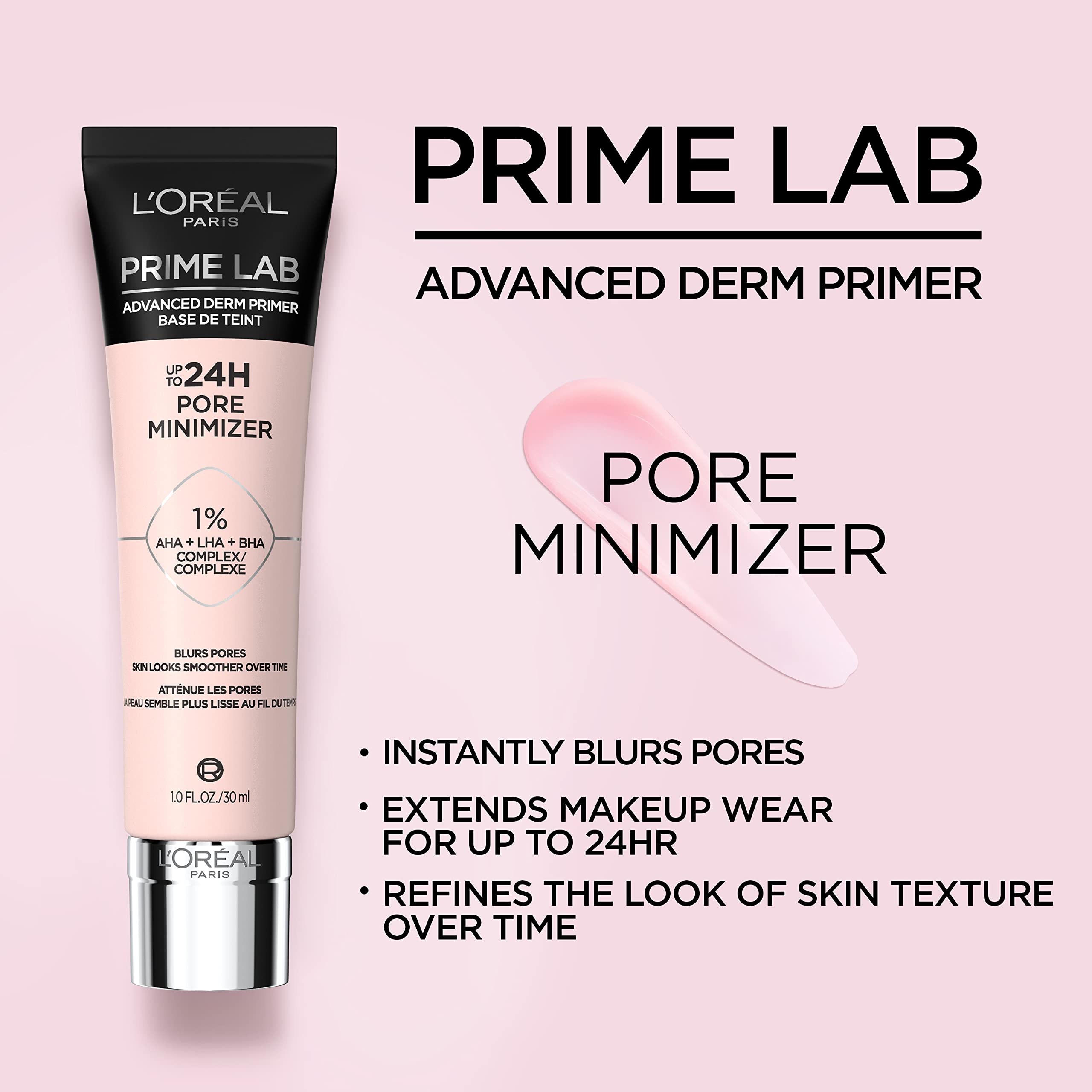 L'Oreal Paris Prime Lab dullness-reducer swatch highlighting Niacinamide brightness on skin.