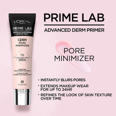 L'Oreal Paris Prime Lab dullness-reducer swatch highlighting Niacinamide brightness on skin.