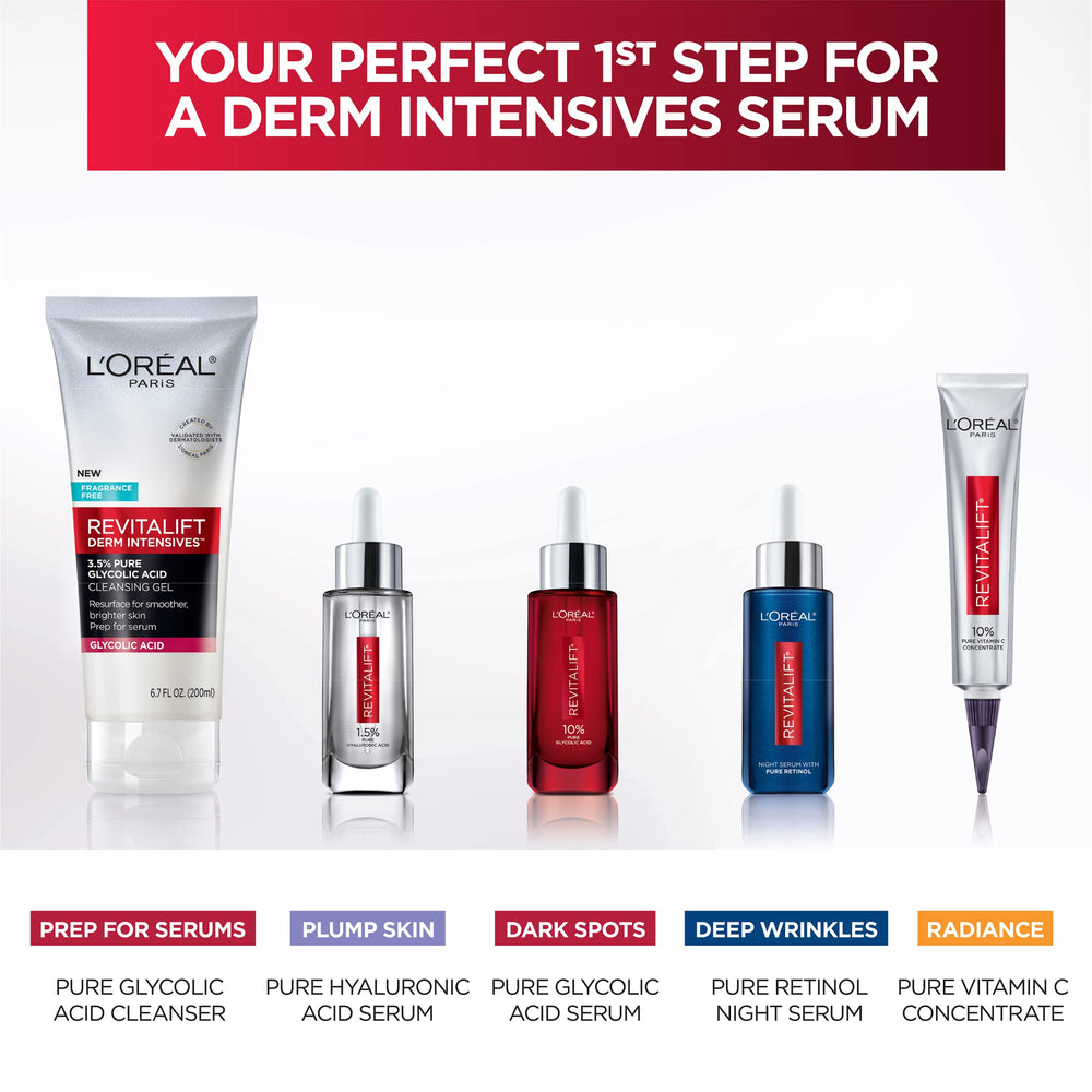 Innovative formula details for L'Oreal Paris Revitalift cleansing gel.