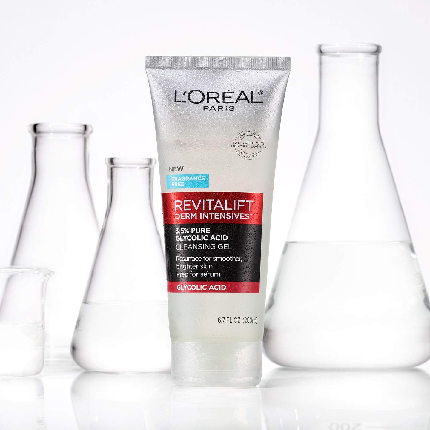 Lifestyle shot of a user enjoying L'Oreal Paris Revitalift cleansing gel.