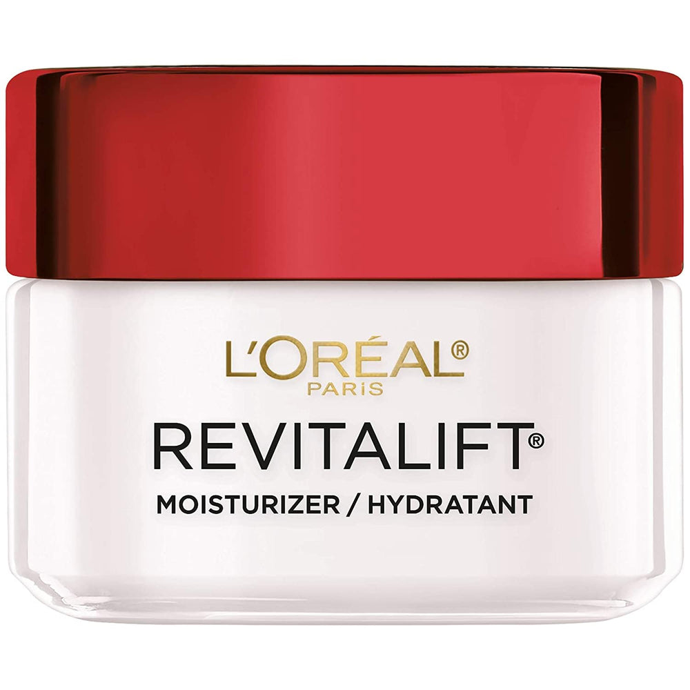 L'Oreal Paris Revitalift cream swatch on skin highlights smooth texture and even tone benefits.
