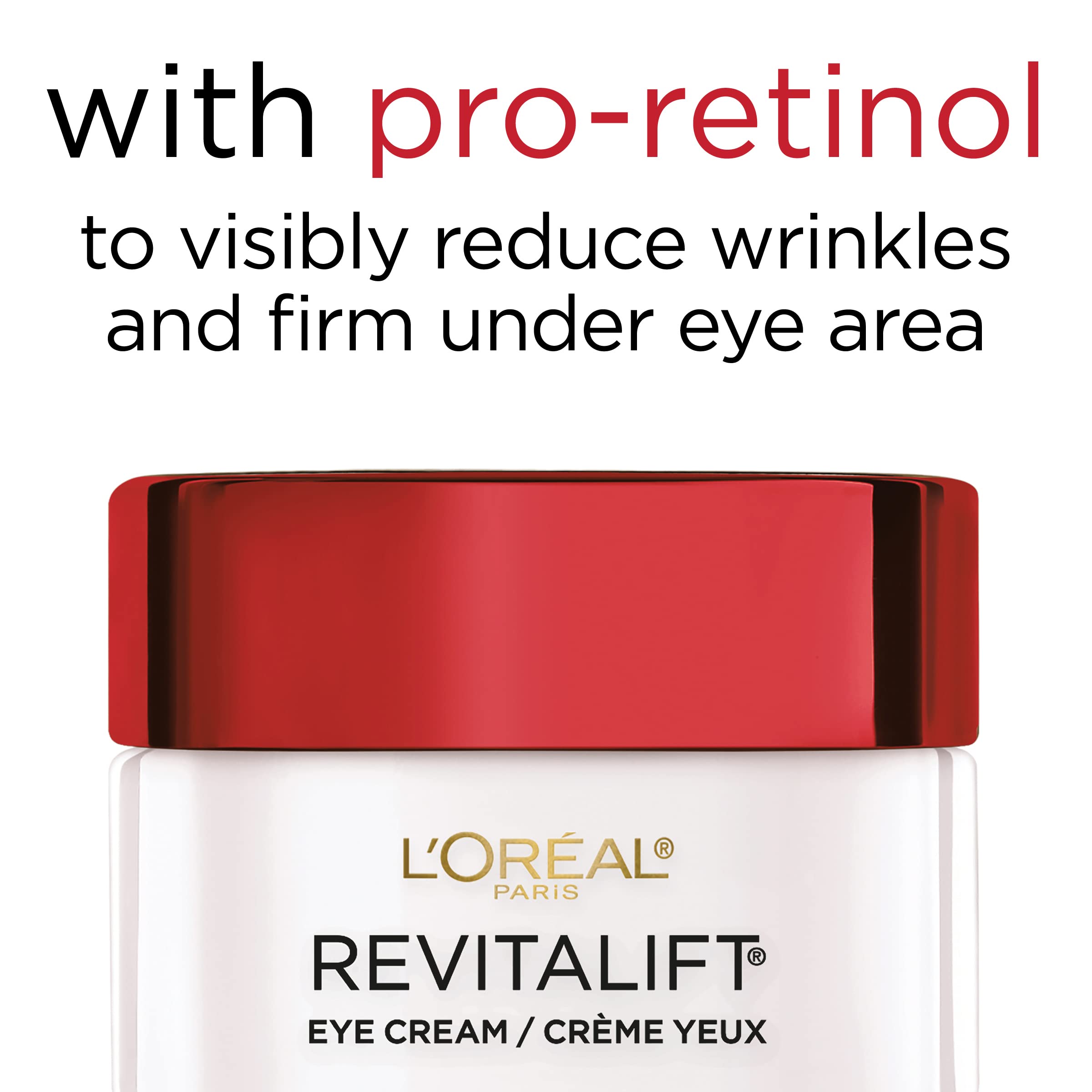 L'Oreal Paris Revitalift eye cream dark circles visual suggests potential under-eye brightness.