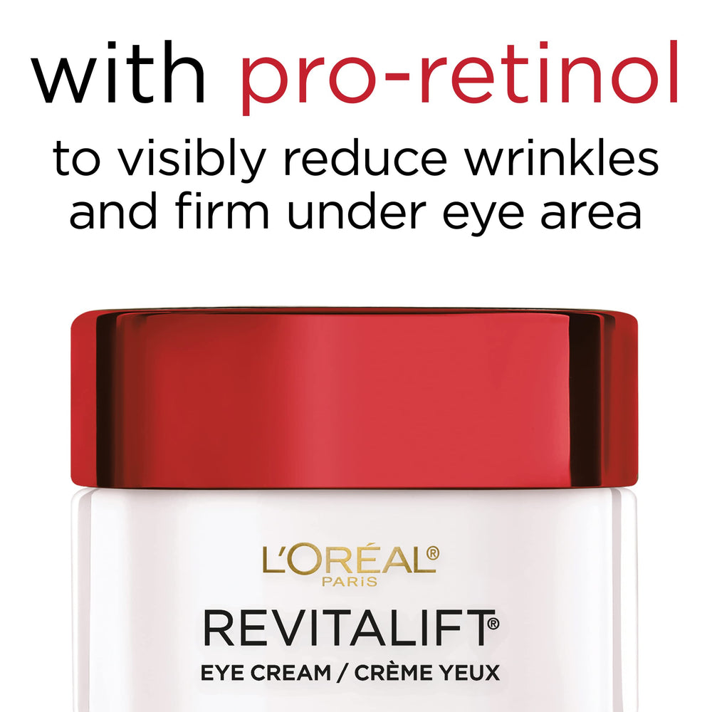L'Oreal Paris Revitalift eye cream dark circles visual suggests potential under-eye brightness.