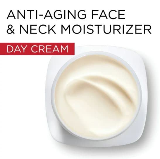 L'Oreal Paris Revitalift cream applied on jawline demonstrates smoothing and firming use.