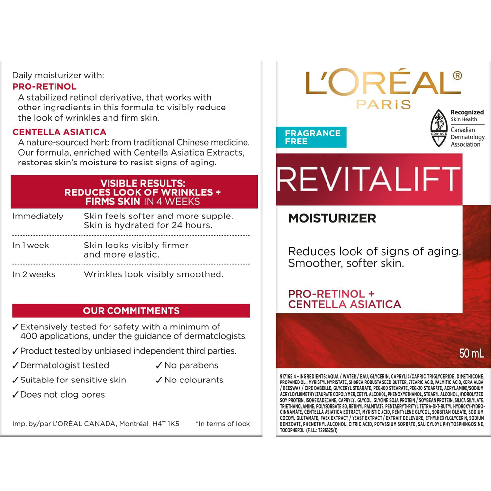 L'Oreal Paris Revitalift fragrance-free packaging suitable for sensitive skin.