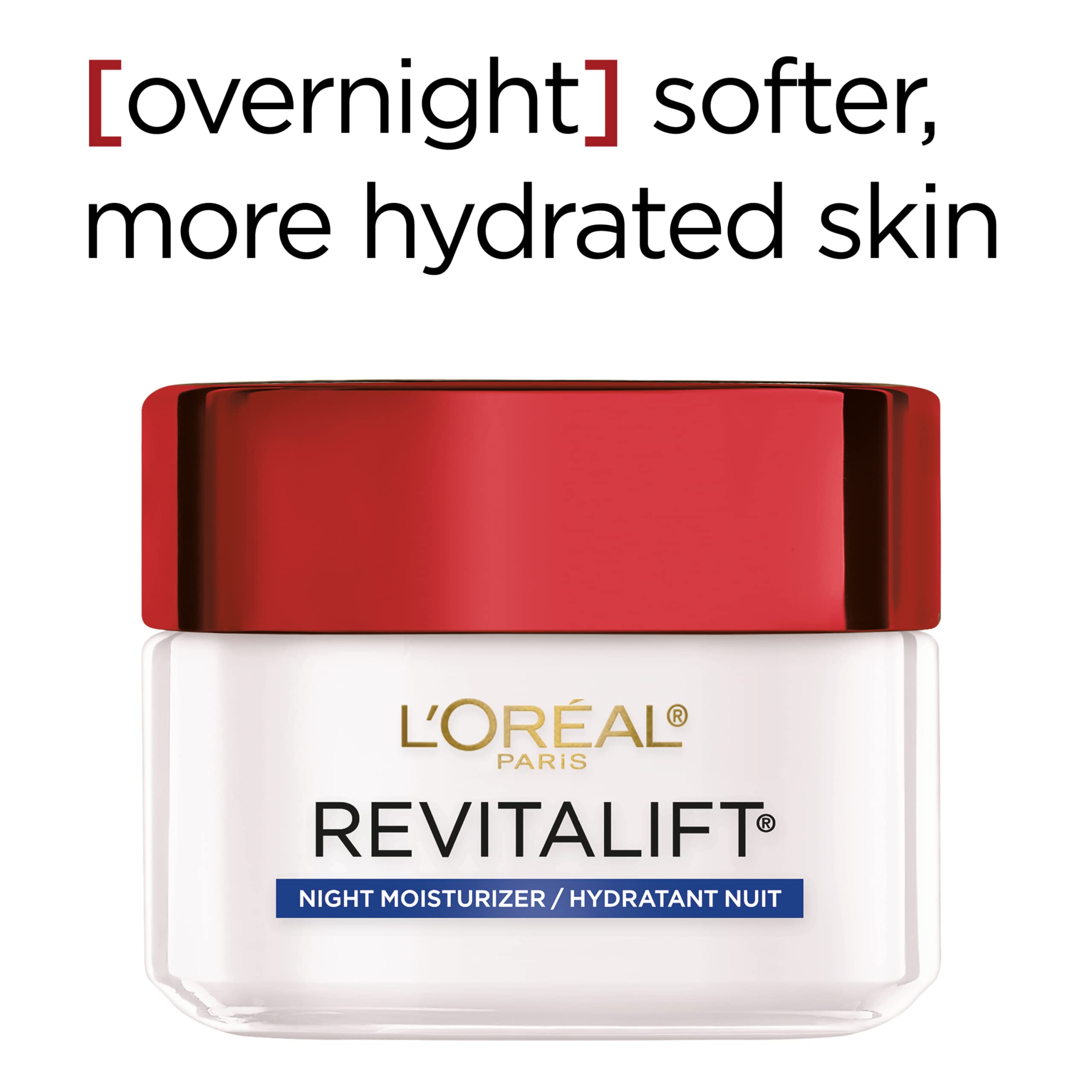 L'Oreal Paris Revitalift night cream emphasizes moisture barrier support.