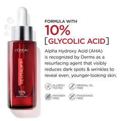 L'Oreal Paris Revitalift serum application closeup shows lightweight texture for quick absorption.