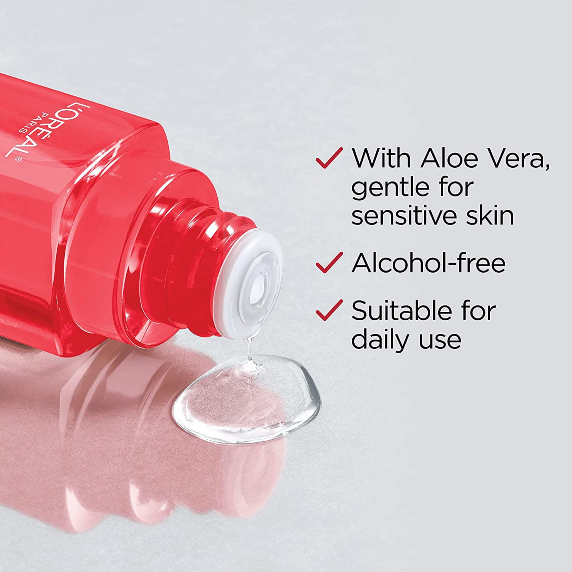 L'Oreal Paris Revitalift toner packaging and seal, allergy-tested label visible.