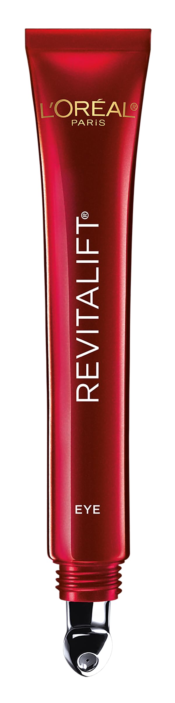 L'Oreal Paris Revitalift eye cream tube close-up showing smooth texture for anti-aging care.
