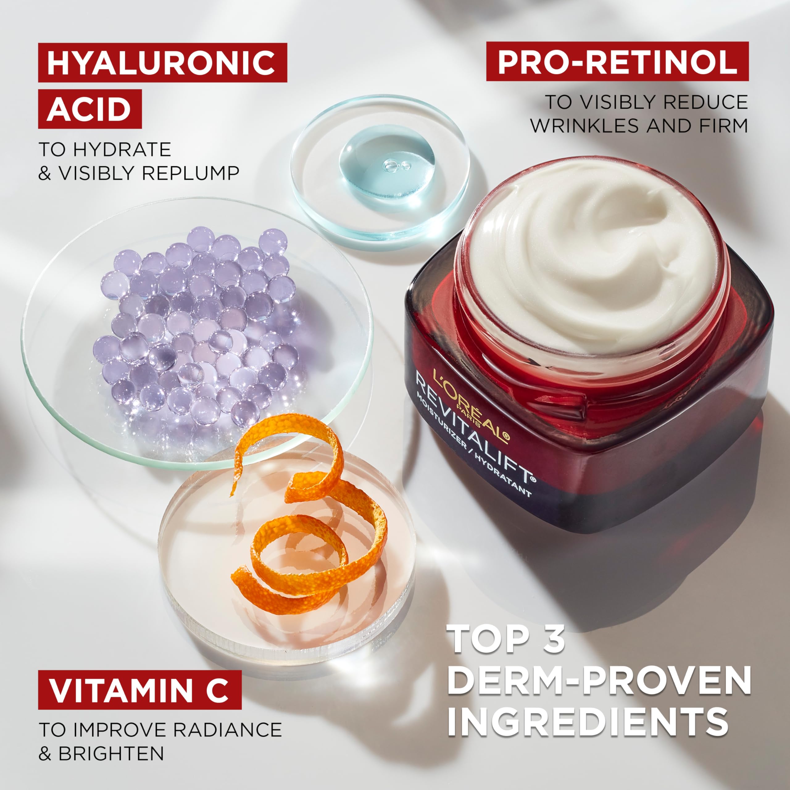 Fragrance-free jar label emphasizes sensitive-skin safety and non-greasy feel of Revitalift.