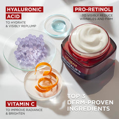L'Oreal Paris Revitalift label detail highlights Pro-Retinol, Hyaluronic Acid and Vitamin C
