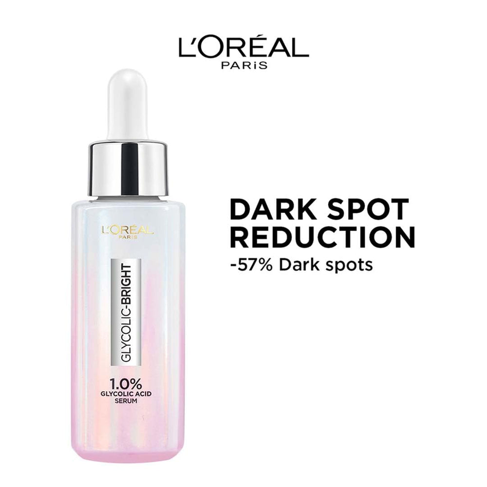 L'Oreal Paris serum drop and pipette demonstrates precise application for even tone.