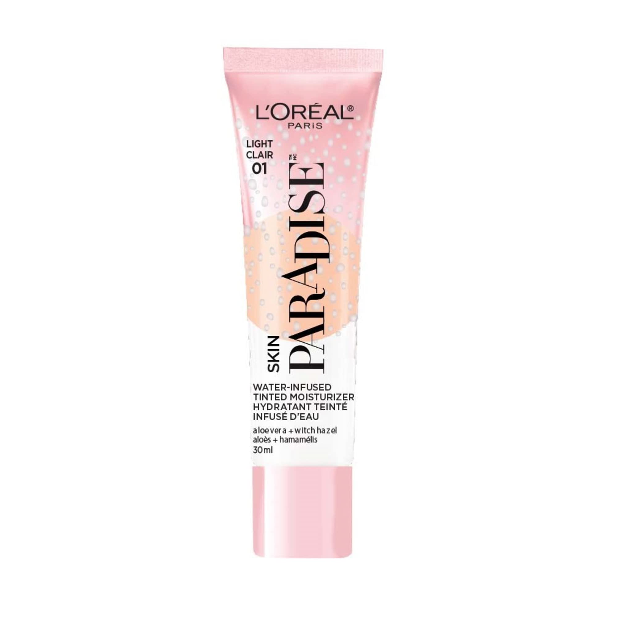 L'Oreal Paris Skin Paradise tinted moisturizer bottle close-up showing lightweight hydration