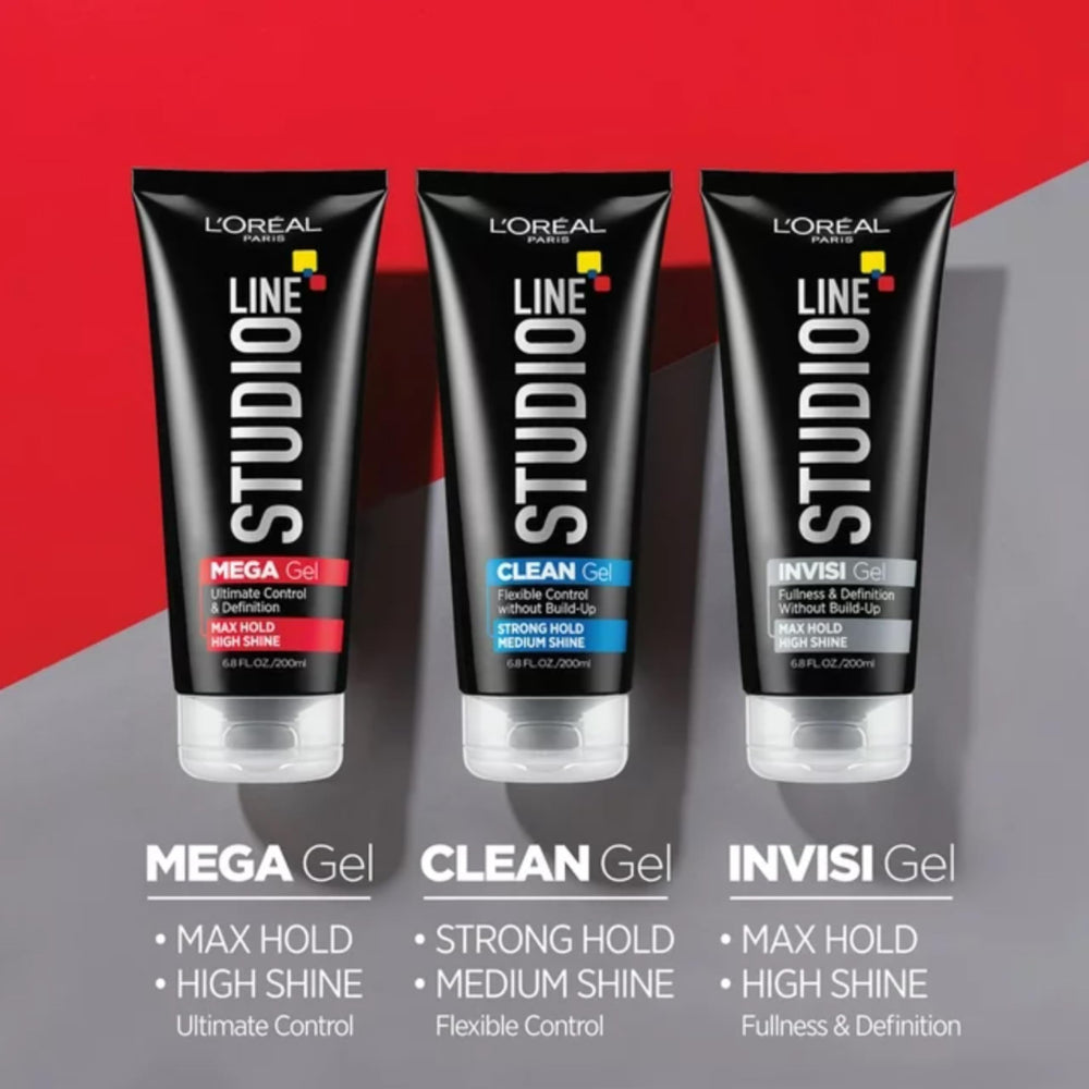 L'Oreal Paris Studio Line 3-pack packaging stands for convenient styling on the go