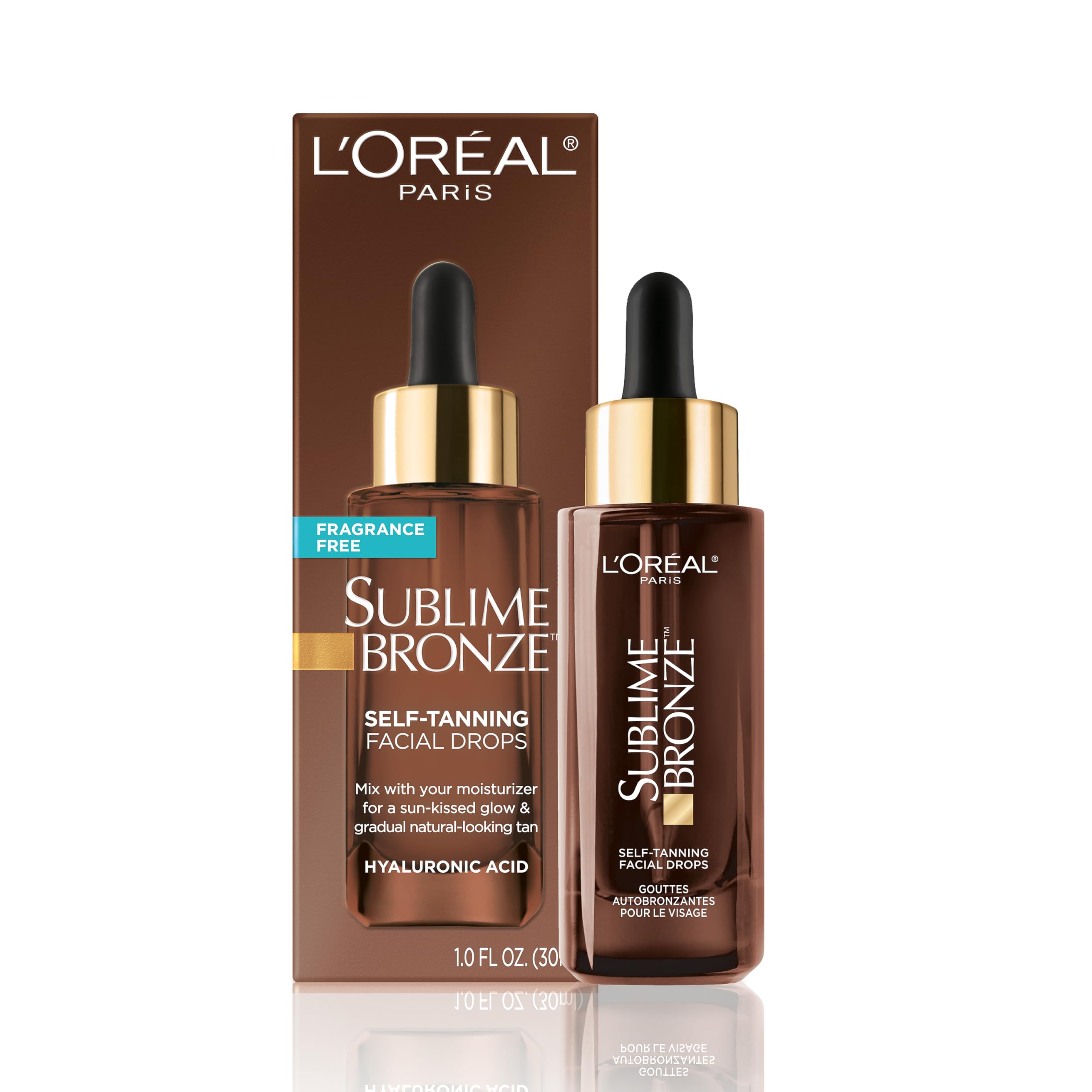 L'Oreal Paris Sublime Bronze facial drops pour demonstrates gradual, controllable tan with easy application.