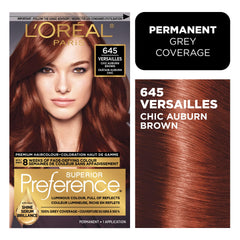 L'Oreal Paris Superior Preference chic auburn 6AB bottle close-up shows fade-defying color and lasting shine.