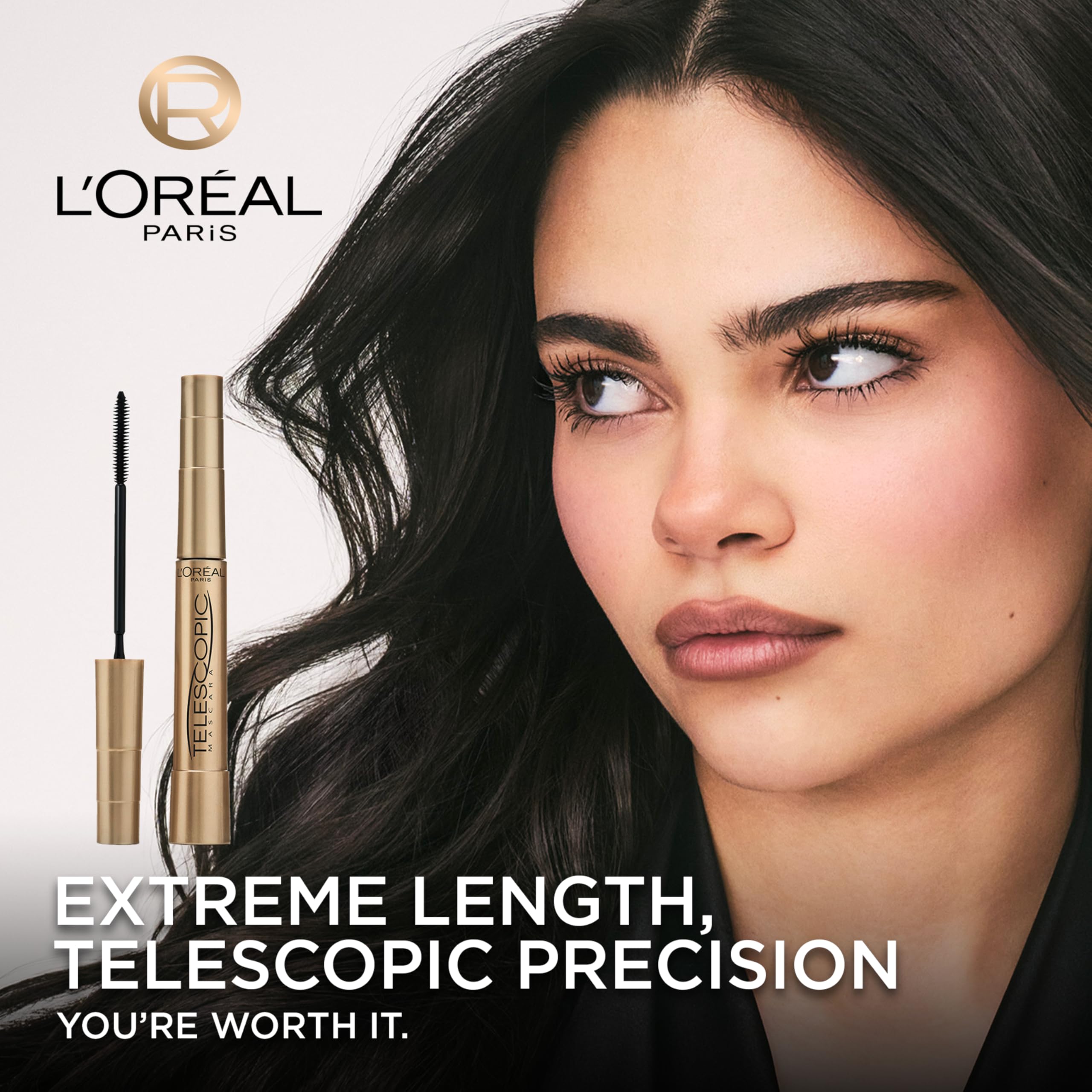 L'Oreal Paris Telescopic Waterproof mascara flat side lengthens lashes visibly.